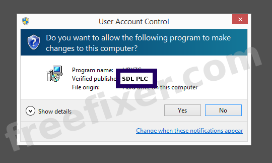 Screenshot where SDL PLC appears as the verified publisher in the UAC dialog